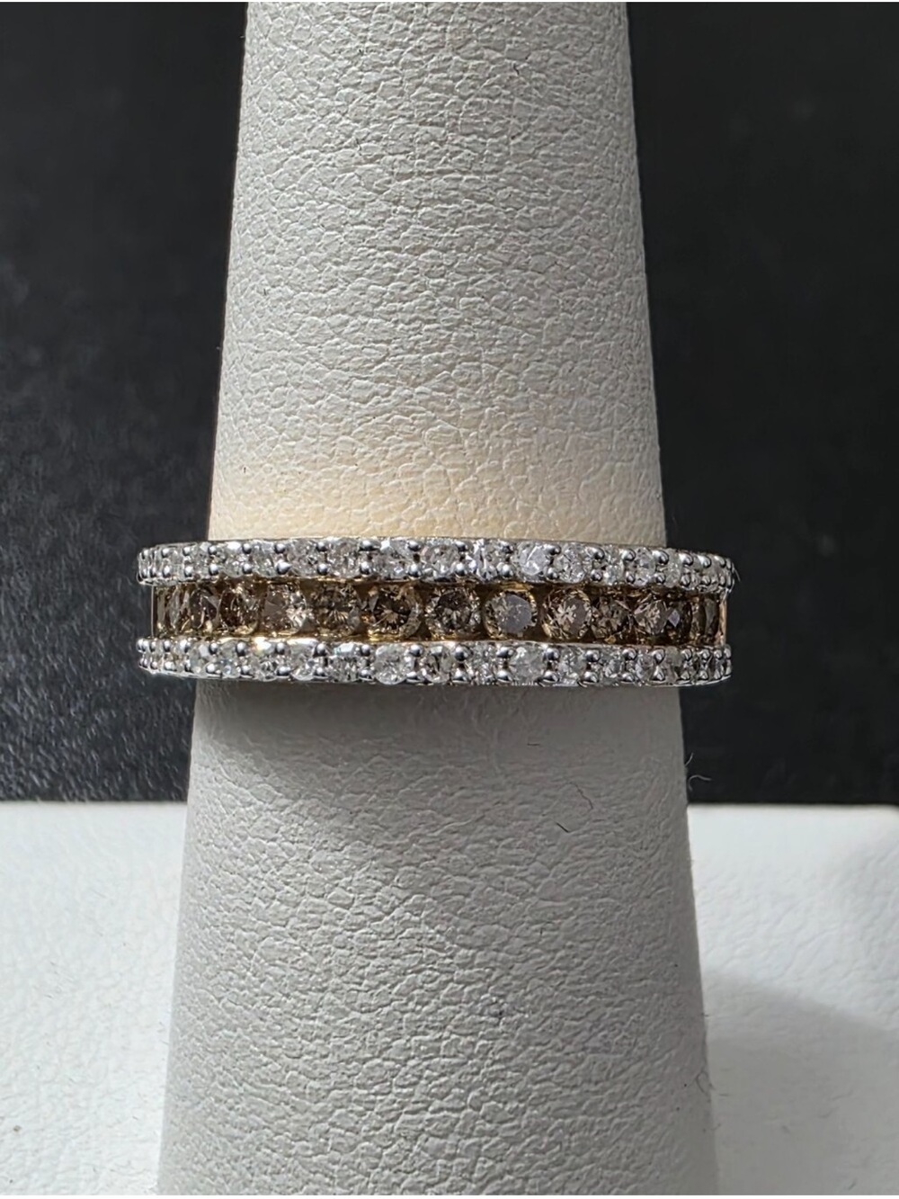 Champagne & White Diamond-Accent Pavé Band Mens or Women’s Ring Sz10